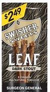 SWISHER SWEETS - SWISHER SWEETS LEAF 2PK DARK STOUT